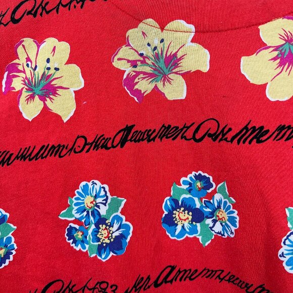 Vintage Liz Sport One size Petite 90s y2k Hawaiian print striped t-shirt red OS - Picture 3 of 8